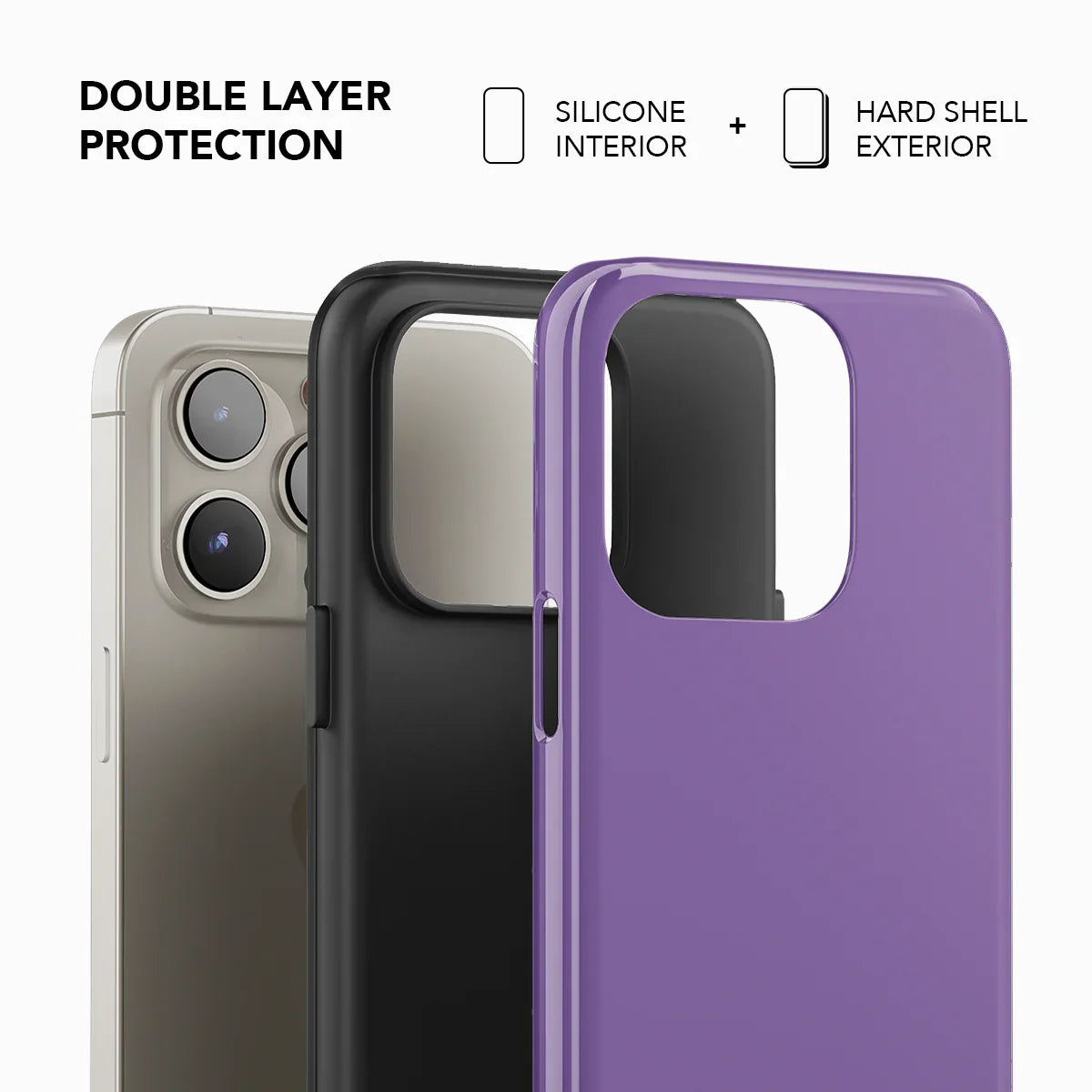 Double-layer protection phone case in lavender with silicone interior and hard shell exterior for enhanced durability and style.