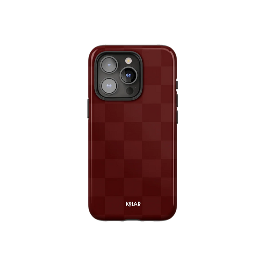 Maroon Check | Bold Checkerboard Pattern Phone Case - KELAB