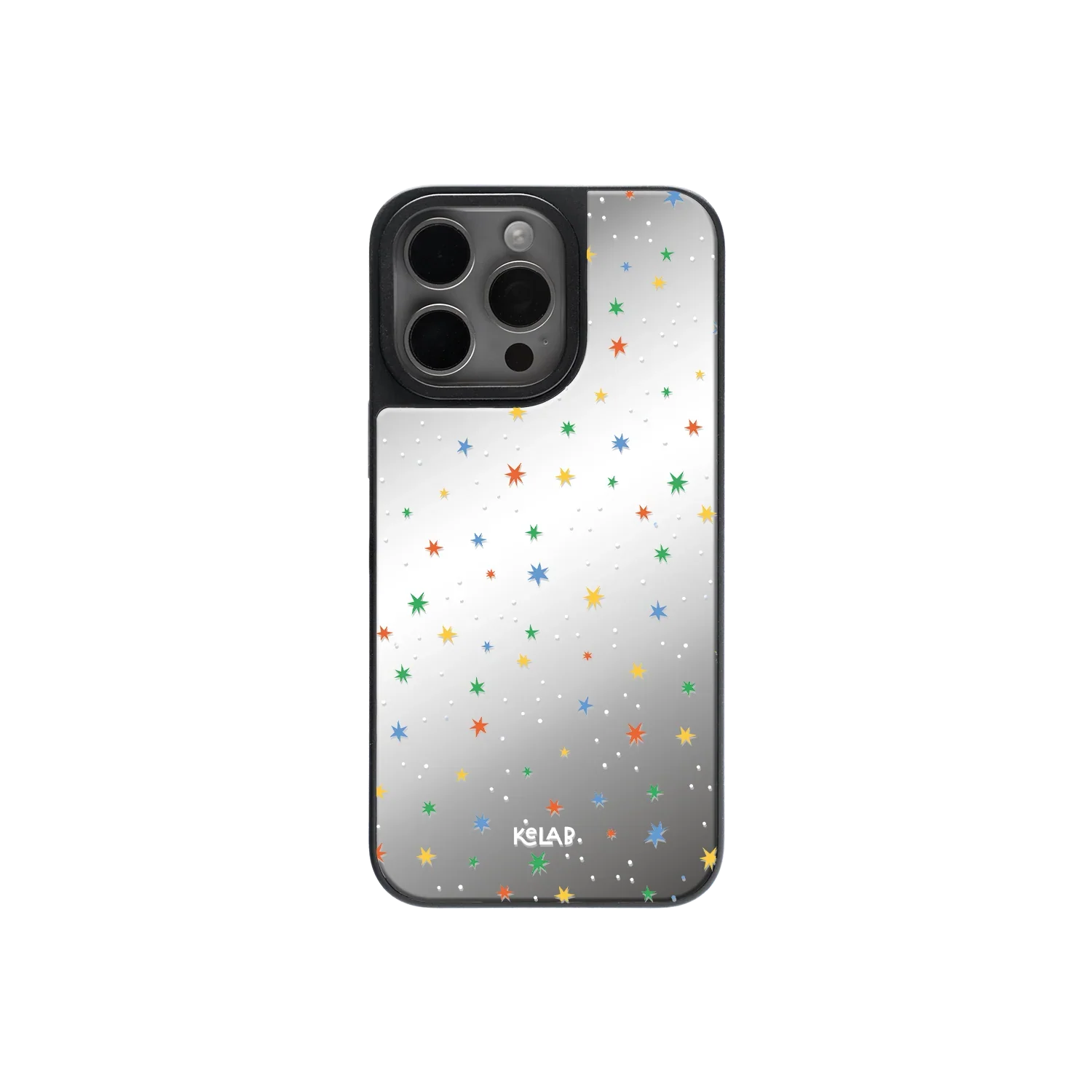Dreamy Blue Butterfly Clear Case | KELAB mirror phone case with colorful starry pattern and reflective back for iPhone models.