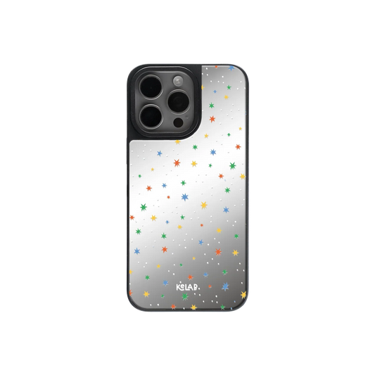 Dreamy Blue Butterfly Clear Case | KELAB mirror phone case with colorful starry pattern and reflective back for iPhone models.