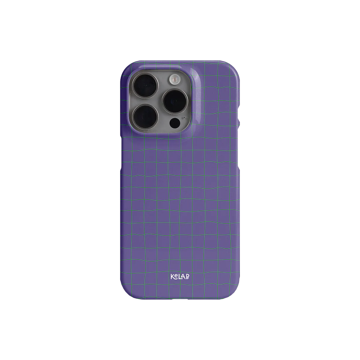 Back view of KELAB Subtle Striped Phone Case – Purple Grid, highlighting the minimalist lilac and green sketch pattern.