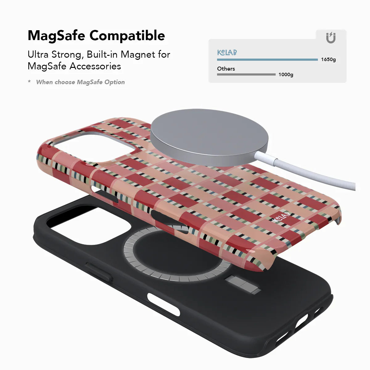Phone case with MagSafe compatibility feature on a white background