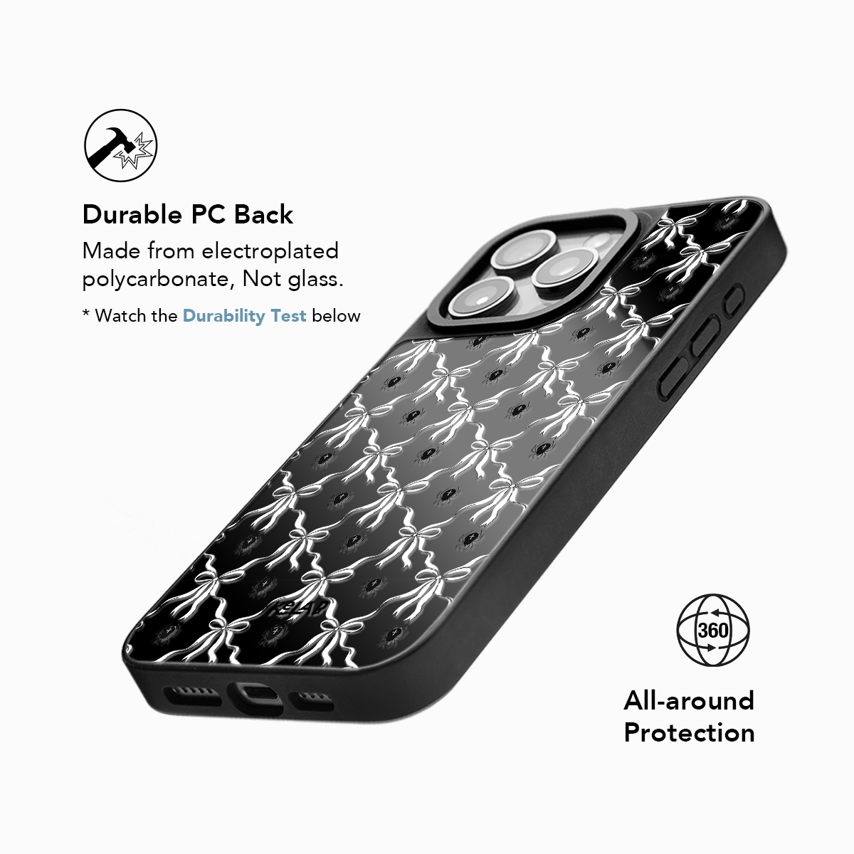 Curse couture | Black & White Gothic Bow Phone Case with Reflective Back