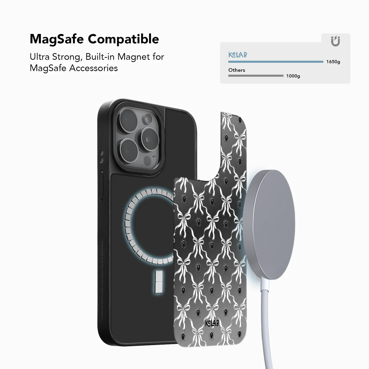 MagSafe compatible gothic phone case with strong built-in magnet and mirror back, perfect for Halloween accessories and dark romance themes.